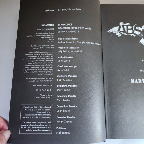 The Absence Graphic Novel Martin Stiff Hardcover 1st Edition 2014 Comic - Picture 11 of 16